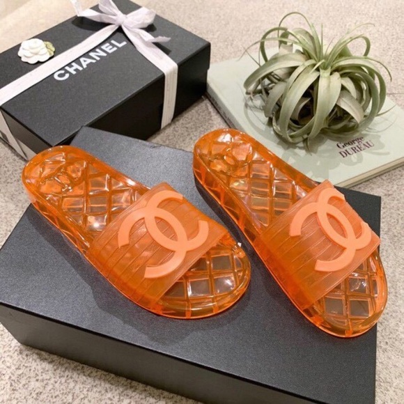orange chanel jelly slides